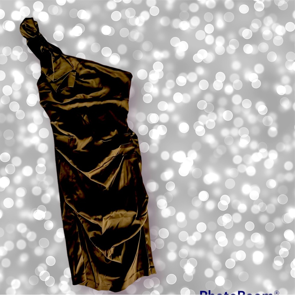 Le Chateau One Shoulder Exaggerated Ruffle Satin Dress